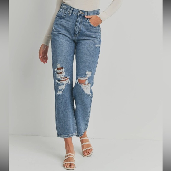 New! ☆ High Rise Dad Jean Dark Blue Denim - Sustainable! - Picture 2 of 9